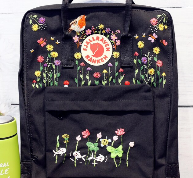Fjallraven Kanken Backpack With Embroidered Bird Fjallraven Kanken Handmade  Bag