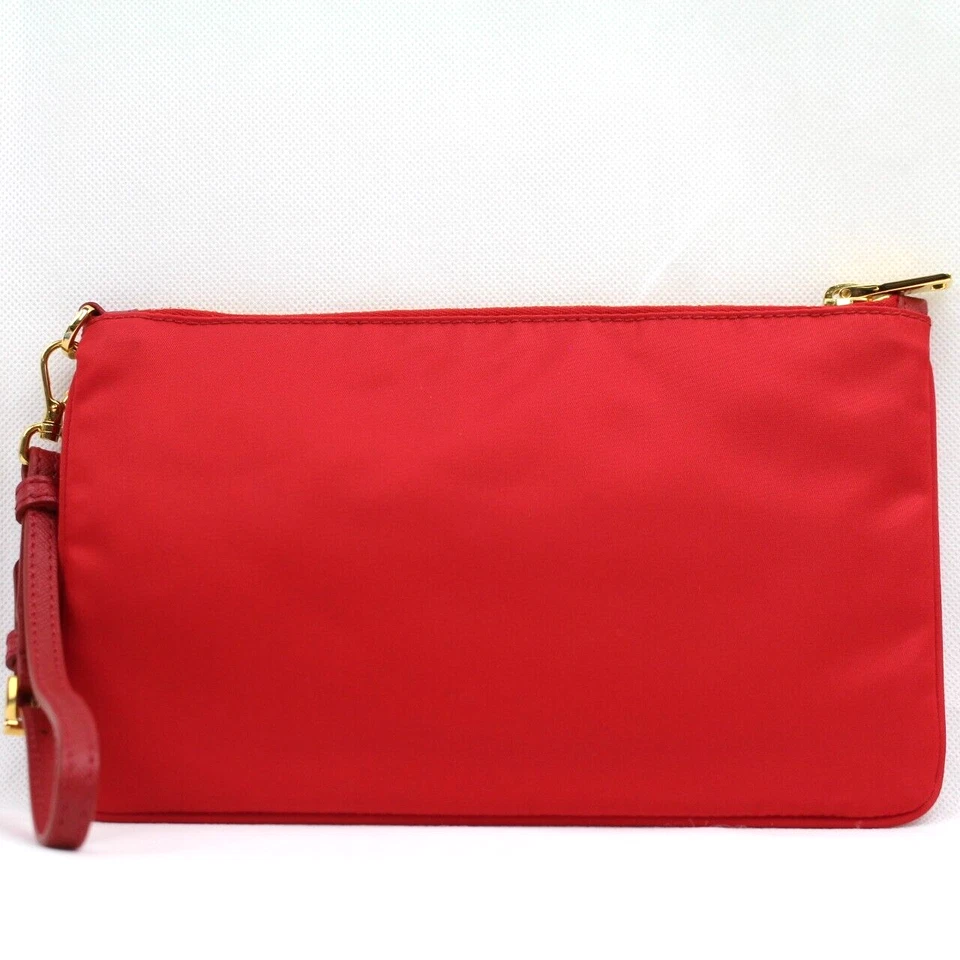Auténtico Bolso Cartera Muñequera Cuero Nylon Rojo 1N1868 Usado Foto 2 de 4