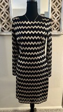 Nine West Black And Gold Chevron Print Cocktail Dress Size 8