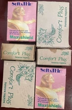 Soft & Thin & Comfort Plus Pads Beltless Feminine Napkin Singles 6 Boxes New NOS