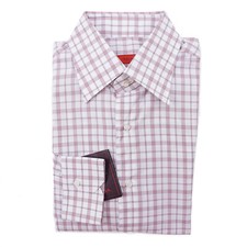 Isaia Regular-Fit 'Italia' Pink and Gray Check Cotton Dress Shirt 15.75