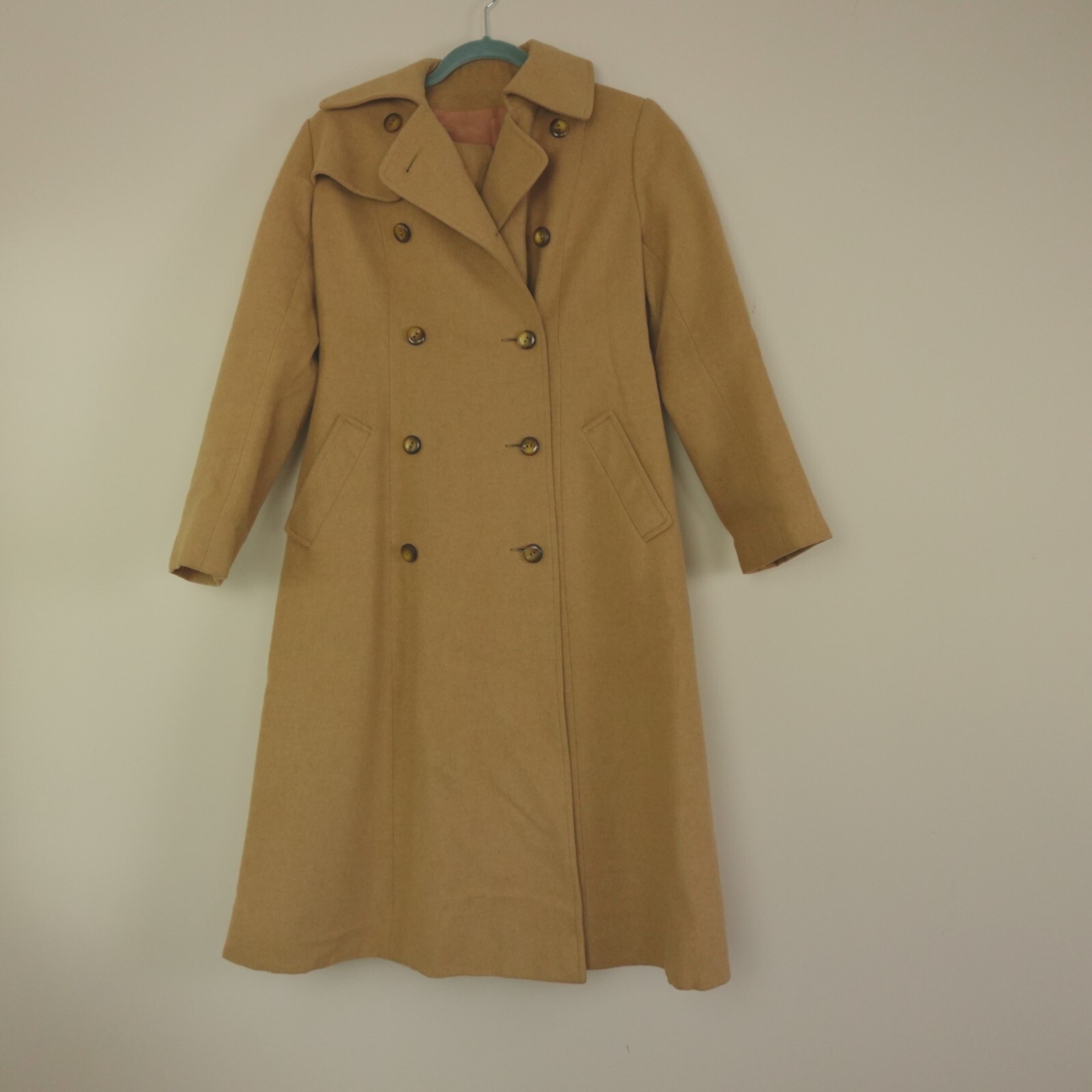 Camel Hair Coat Womens XS* Brown Tan Double Breasted Overcoat Vintage Gino Rossi
