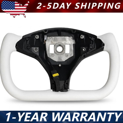 For Tesla Model X/S 2014-23 Yoke Steering Wheel White Carbon Fiber Heated Leathe