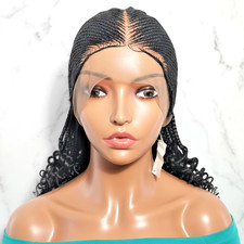 Glueless Black Braided Wig. Cornrow Braids with Curly Ends. Full Lace, Baby Hair