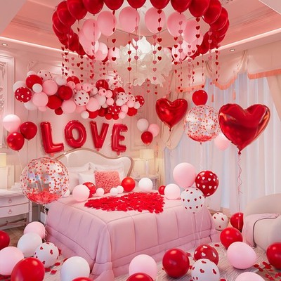 1082PCS I Love You Balloons, Happy Anniversary Decorations with Pink Red Hear...