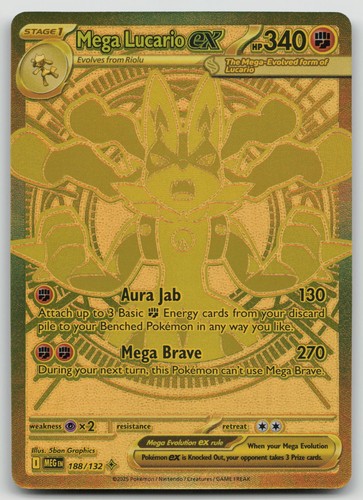 Mega Lucario Ex Gold 188/132 - NM - English - Pokemon Mega Evolutions
