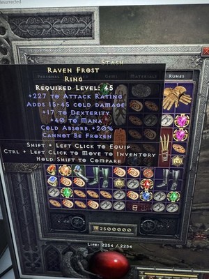 DIABLO 2 RESURRECTED  227AR, 17 DEX Raven Frost RING PC SC