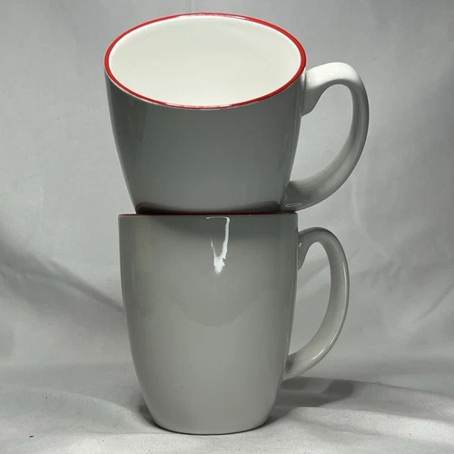 Corelle Classic Cafe Red Coffee Cups Mugs White Ruby Set of 2 Vintage Maroon