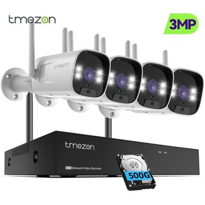 3MP WLAN FUNK Überwachungskamera Set Mit Audio 10CH NVR Farbnachtsicht 500G HDD