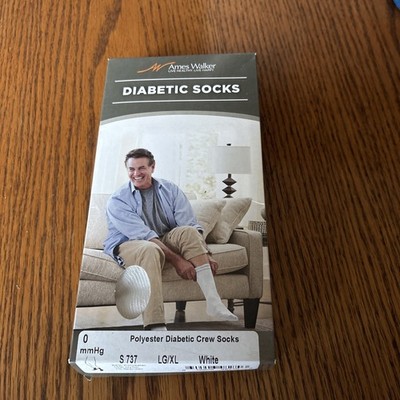 Ames Walker, diabetic crew socks, White lg/ xl