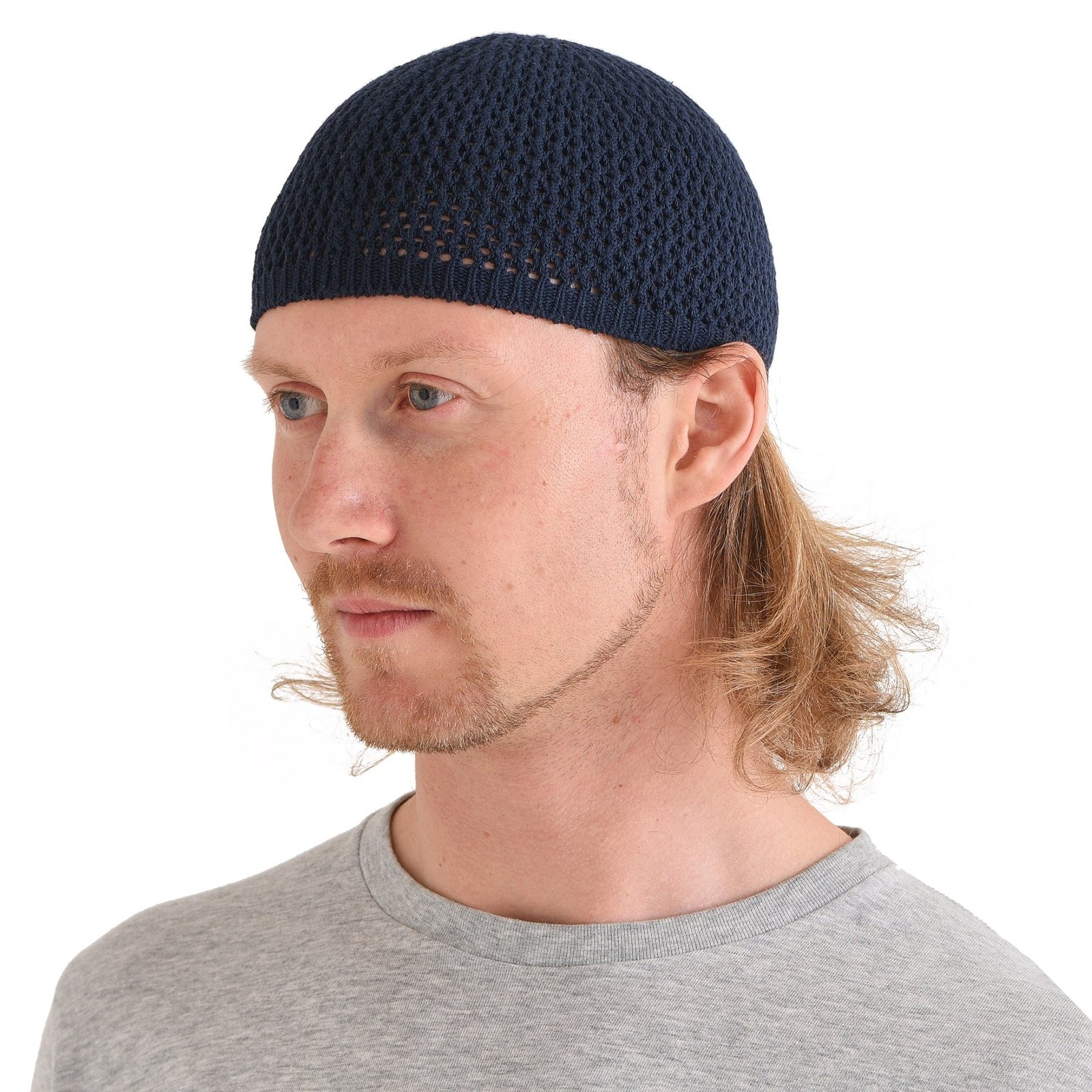 CHARM Silk Kufi Hat Skull Cap - Mens Beanie Hat Handmade in Japan Stretchy Navy