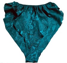 Vtg Victoria's Secret Gold label Green Floral Shiny Satin High Cut Panties sz P