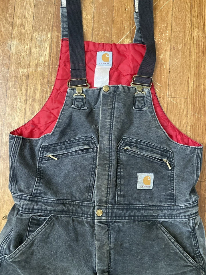 Mono baberos vintage Carhartt R38 negro doble rodilla rojo forrado negro 35x30 Foto 4 de 4