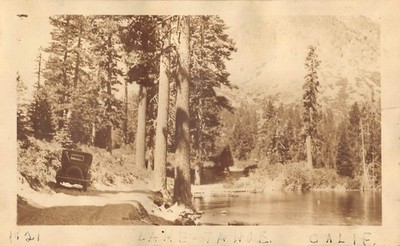 Antique 1921 Lake Tahoe 1920s Photo California Car Parked Dirt Road Shore Rugged