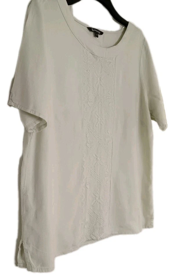 Ladies Linen Mix Pale Green Short Sleeve Patterned Front Top Size 16 - Image 2 of 4