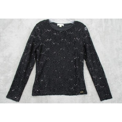 Calvin Klein Blouse Womens Small Lace Sequin Dark Romantic Whimsigoth Vamp Black