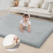 Baby Play Mat for Floor 1.3" Thick Memory Foam Play Mat 59" 71" Light Grey