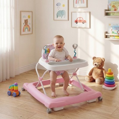 Foldable Baby Walker with Removable Seat and Adjustable Height, 4 Shape Sorters