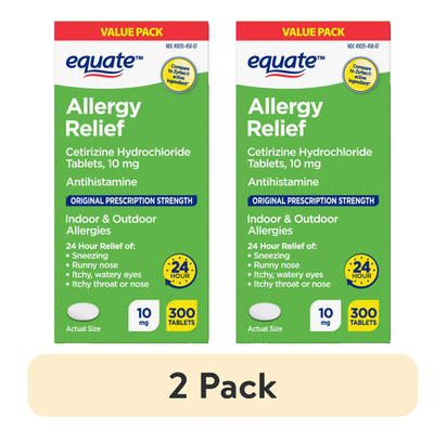 Equate Cetirizine 10mg Allergy Relief 600 Tablets 2 Pack 24 Hour Non Drowsy
