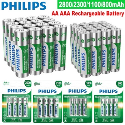 Philips AA AAA Rechargeable Batteries 2500mAh 2100mAh 1000mAh 800mAh 1.2V NI-MH