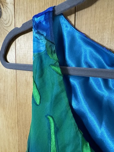 Long layered bias cut burnout silk dress Blue/Green Tropical Dress Ocean Size L - Picture 8 of 24