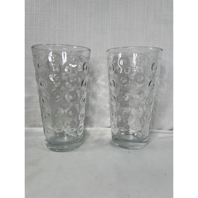 Pasabahce Set of 2 Clear Embossed Circle Wavy Line Highball Drinking Glasses