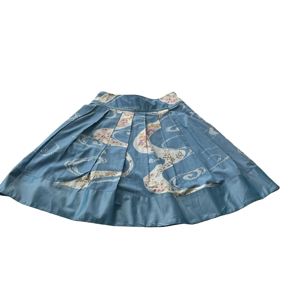 Tracy Reese Skirt Womens 2 Blue Floral Pleated Full A-Line Vintage Style Cotton Foto 4 de 4