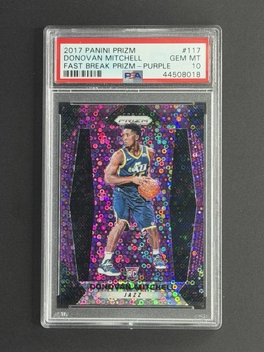 2017 Panini Prizm Donovan Mitchell #117 Fast Break Prizm Purple /75 PSA 10