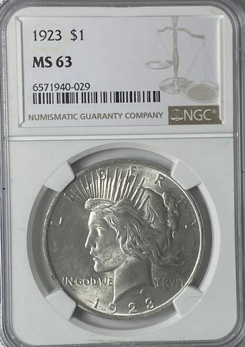 1923 $1 Peace Silver One Dollar US NGC MS63 Philadelphia