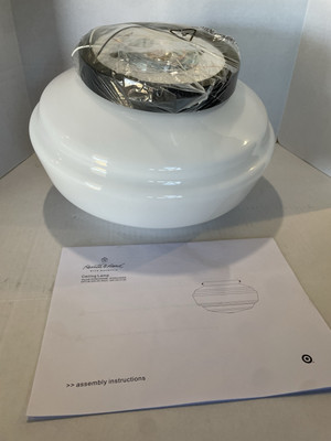 Hearth & Hand Black Base & White Milk Glass Flush Mount Celling Light 8.5'' Drop