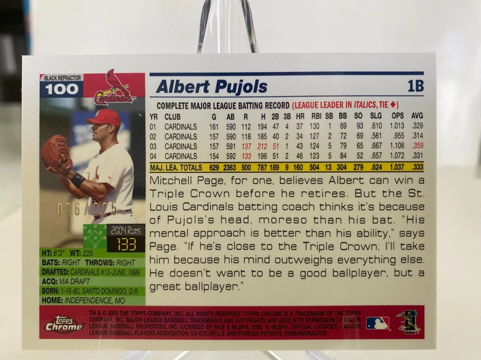 Topps Chrome 2005 - Albert Pujols #100 refractor negro/225 Foto 3 de 3