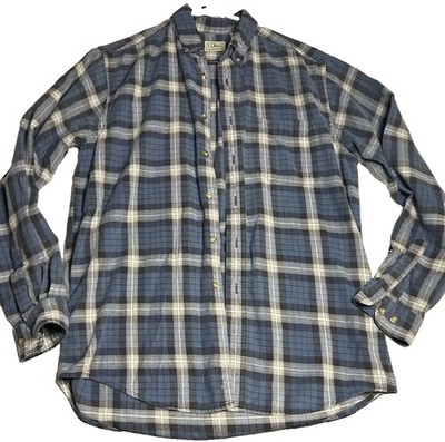 L.L.Bean Men s Medium Blue Plaid Flannel Shirt Made in Canada Heritage Outdoors