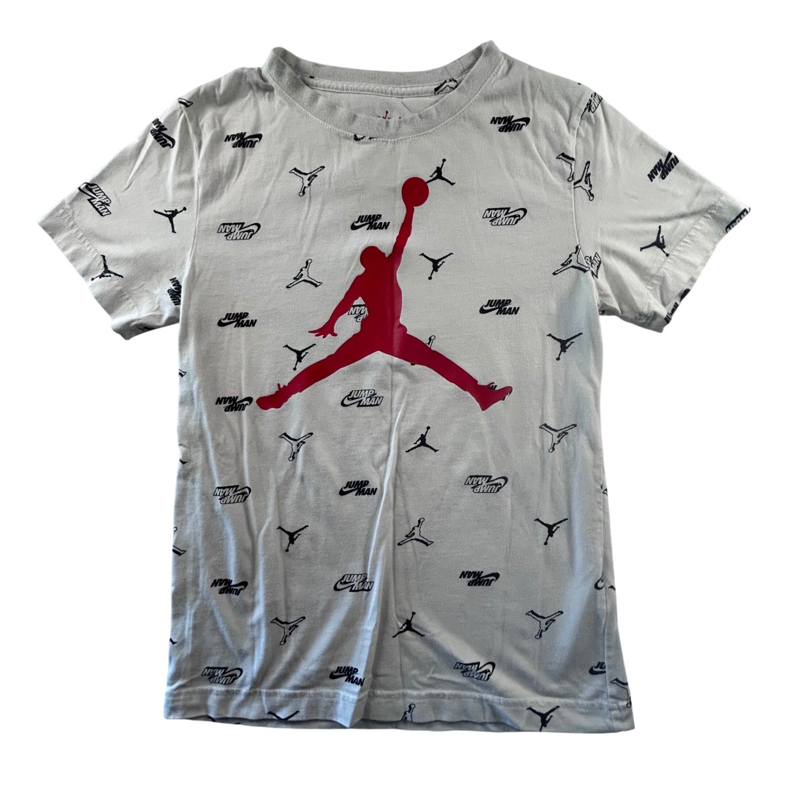 Jordan Jumpman Boys Size M (10-12) White Red Black Graphic T-Shirt