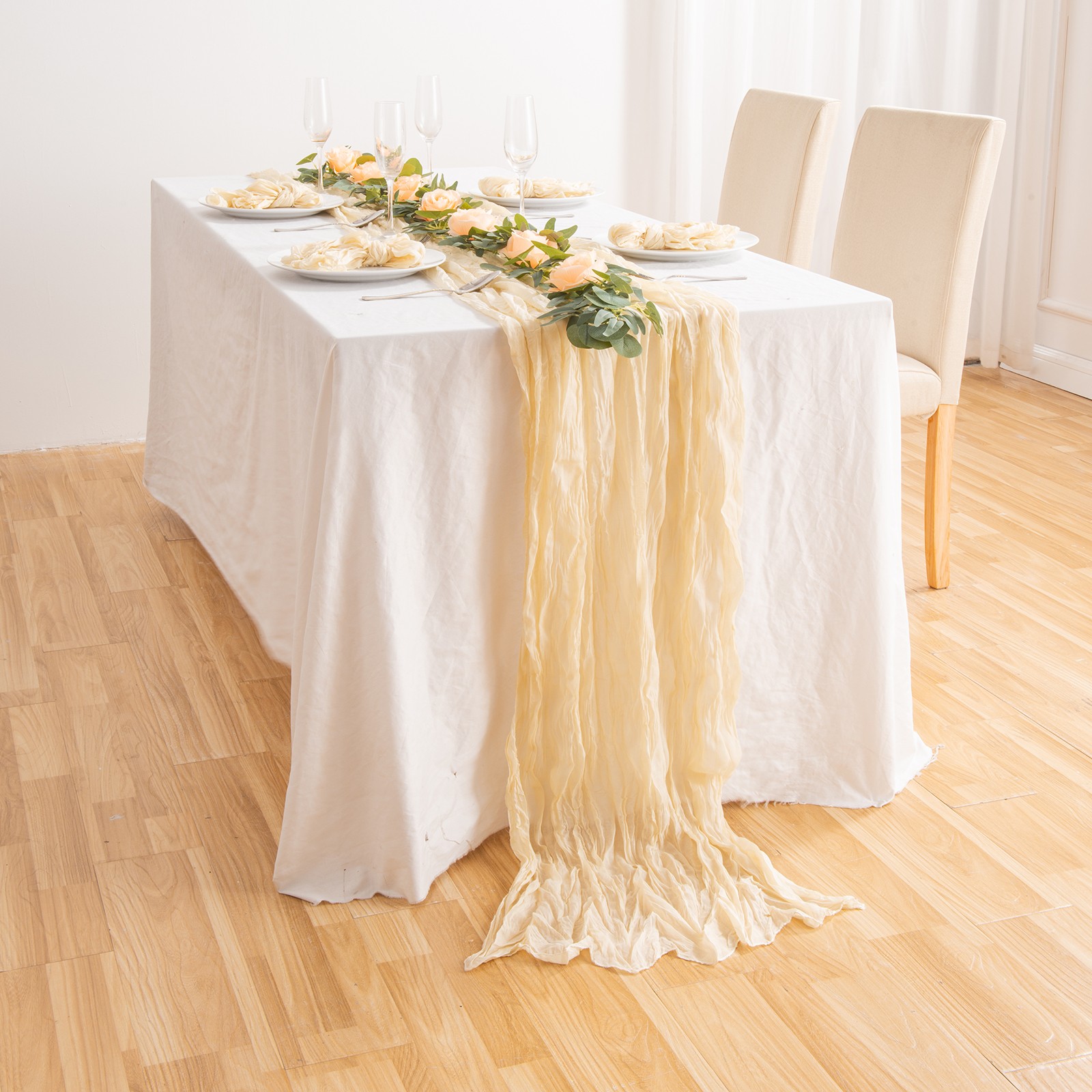 Pleated Cheese Cloth Table Runner Foldable Elegant Festival Table Runner For Din