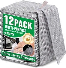 12pcs Non Scratch Wire Dishcloth Multipurpose Reuseable 3Layer Steel Wool Cleani
