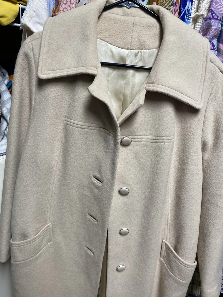 Abrigo largo vintage años 50 60 100 % cachemir forrado frente abierto tostado para mujer talla M/L” Foto 2 de 4