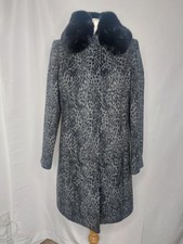 Jacques Vert Wool Mix Grey Leopard Coat Uk 10 BNWT Faux Fur Collar