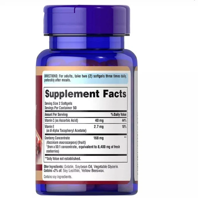 Concentrado de fruta de arándano Puritan's Pride con C y E 4200 mg - 100 cápsulas blandas Foto 3 de 3