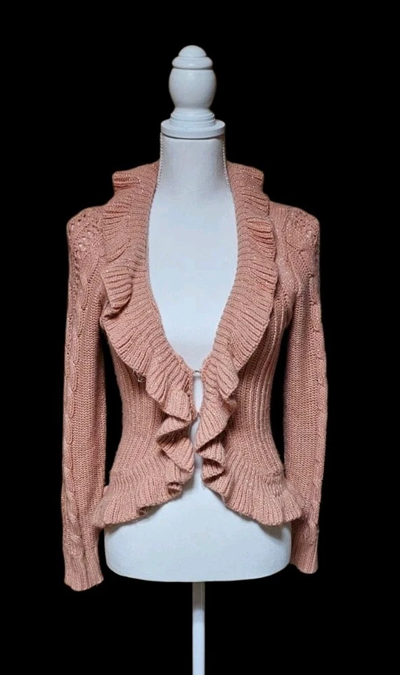 Cárdigan Suéter Femenino Brillante ELLE TALLA XS Coral Melocotón Gancho Volantes Para Mujer Foto 2 de 4