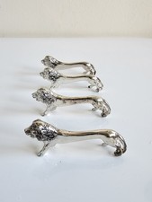 Vtg French Knife Rests Silver Plated Lion Figurine Table Serving Set Of 4. 1960s