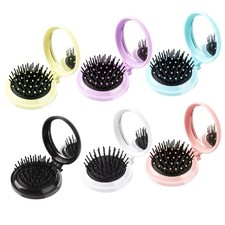6PCS Folding Travel Mirror Hair Brushes Round Portable Mirror Pocket Hair Bru