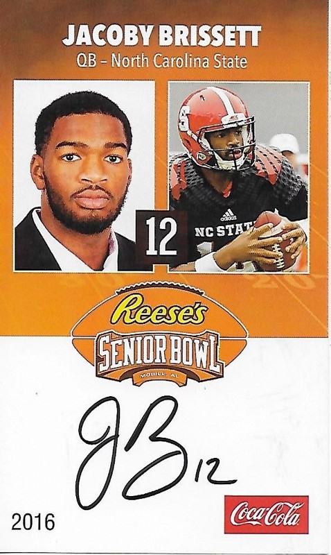 2016 SENIOR BOWL NC STATE JACOBY BRISSETT ARIZONA CARDINALS / COLTS ROOKIE AUTO