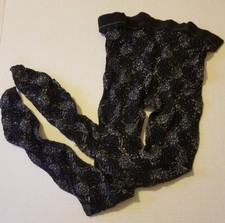 Vintage 1960s Wolford Black Tights With Silver Rose Trellis Pattern Sz 1 XS-S 