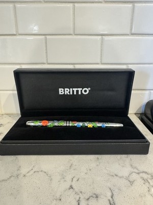New In Box Britto Roller Pen Colorful Roses Gift Silver