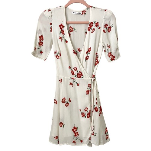 Reformation Dress Womens XS Cream Red Lucky Wrap Mini Magdalena Floral Skater
