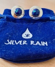 SILVER RAIN:  Sterling Silver Large "SODALITE"  ROUND Studs -NEW