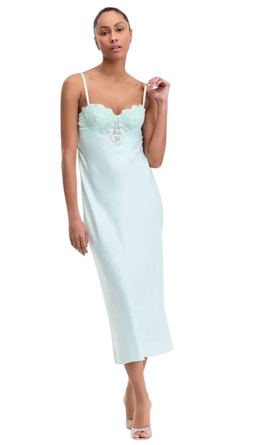 I.N.C. International Concepts Women's Lace Appliqué Satin Nightgown Clear Dew XL