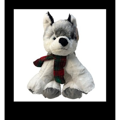 Teddy Mountain Klondike the Husky 16 Inch Plush Stuffed Animal Grey White Scarf