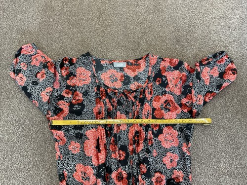 Wallis Size 14 Orange & Black Floral Pleated Tie Front Top Holiday Cruise - Picture 9 of 11