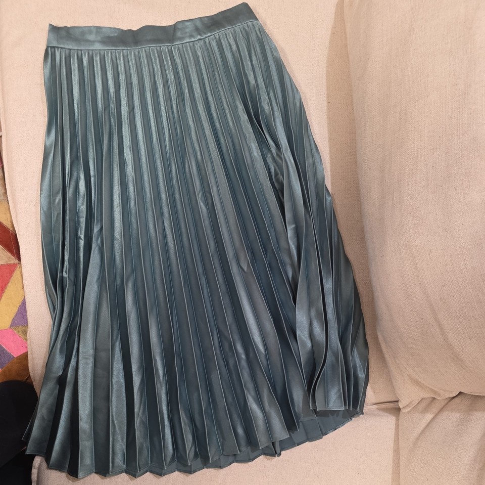 Pleated Skirt 12 Satin Emerald Teal Long Skirt